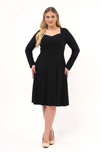 Apsen Collection فستان نسائي من Apsen بياقة خماسية الشكل وأكمام طويلة وتفاصيل...