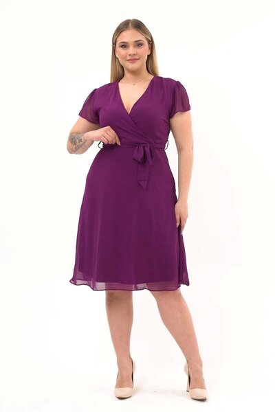 morise فستان نسائي من Apsen باللون الأرجواني بأزرار على الجهتين بياقة وأكمام ...