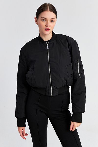 Ecrou Palton Bomber Crop Oversize de damă