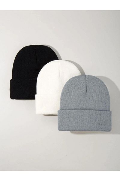 Eke Tekstil Unisex složená černá, bílá, šedá sada 3dílných baretů