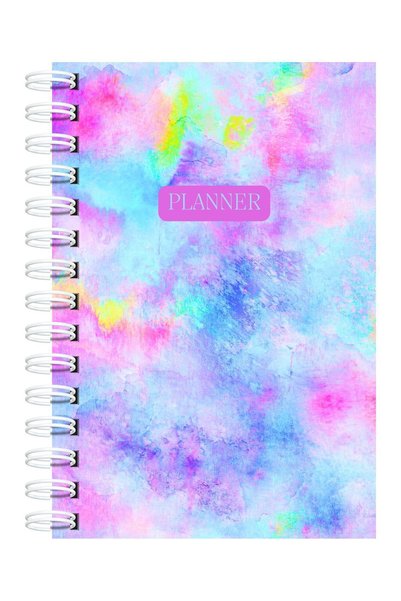 Martius Art A5 Hard Cover Spiral Boundless Planner Agenda with Motivational Pages and Stickers Pink Blue Sky