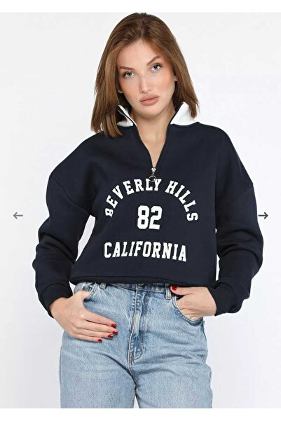 YARIM FERMUARLI ŞARDONLU KADIN SWEATSHIRT