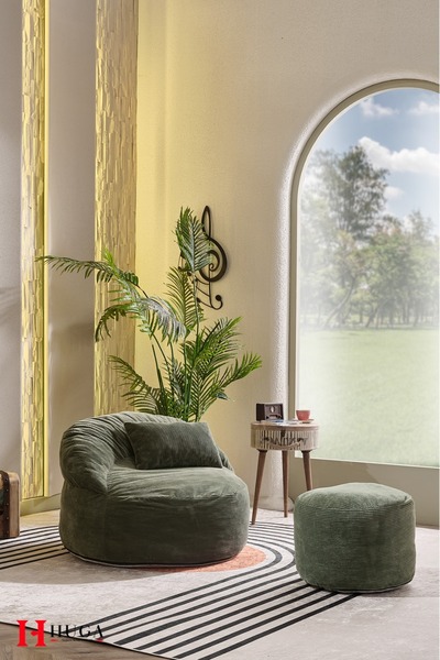 Huga Metal Puffy Puf Koltuk, Berjer Relax Koltuk Uzanmalı Kanepe , 3lü Takım