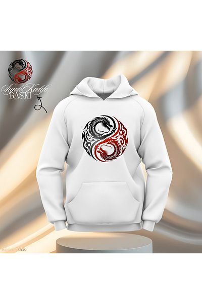 Gölge Store Кадифе с щампа Yin Yang Dragon по поръчка | Суитшърт с качулка Slimfit за мъже и жени