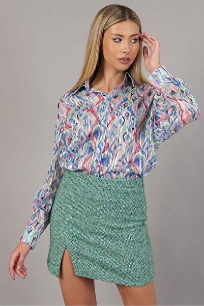 Caddebostan Moda Button Detailed Slit Melton Mini Skirt