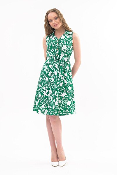 Apsen Collection Apsen Dámské smaragdově zelené bavlněné šaty s knoflíky a vý...