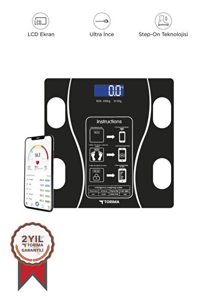Torima Bluetooth Akıllı Tartı Dijital Baskül Yağ Kas Vücut Kitle İndeksi XK-26C Siyah