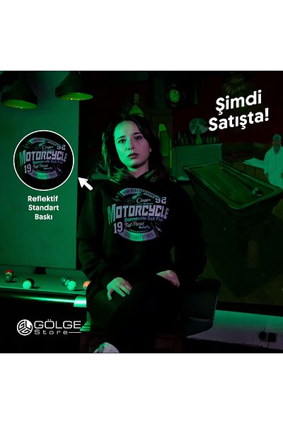 Gölge Store Motor Cycles Text Reflective - Ανδρικό Γυναικείο Φούτερ, Slimfit Hoodie