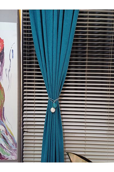venedik home Petrol Color Island Background Curtain Luxury Velvet Textured Straight Stitching Extrafor Drawstring 1St Quality and Workmanship
