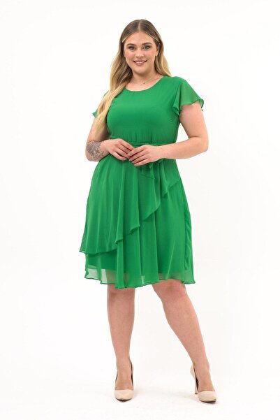 Apsen Collection Apsen Women's Emerald Green Flywheel Detailed Midi Plus Size...