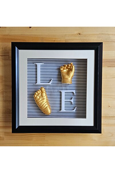 Store Özel tasarım LOVE harfli SİYAH çerçeve & 3d el ve ayak heykel seti GOLD...