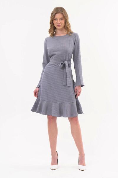 Genel Markalar Apsen Kadın Volan Detaylı Uzun Kol Mevsimlik diz Boyu Elbise 4458-100