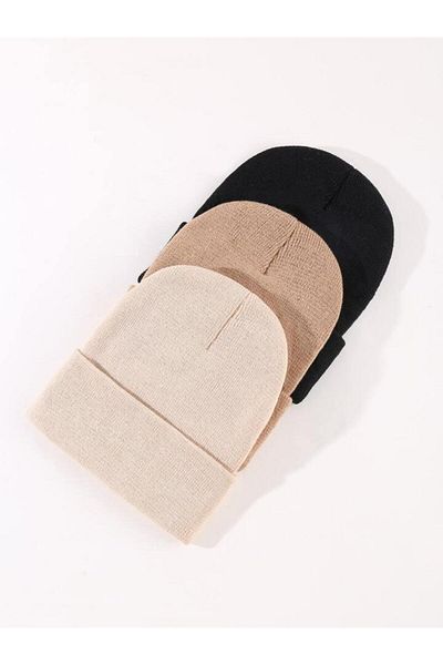 Eke Tekstil Unisex sada 3dílných baretů složených černých, světlých norkových a kamenných
