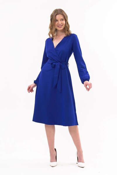 Genel Markalar Kadın Bağlama Detaylı Kruvaze Yaka Midi Boy Elbise 4338/110