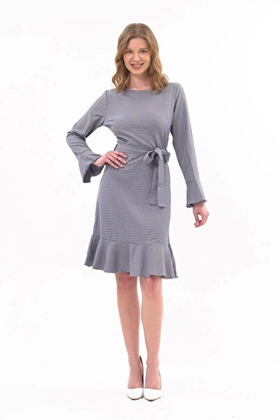 Genel Markalar Apsen Kadın Volan Detaylı Uzun Kol Mevsimlik diz Boyu Elbise 4458-100