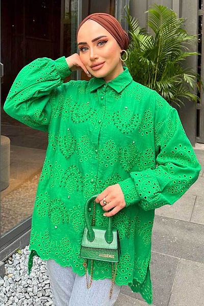 Neva Style تونيك حجاب باللون الأخضر الزمردي - 13512ZY