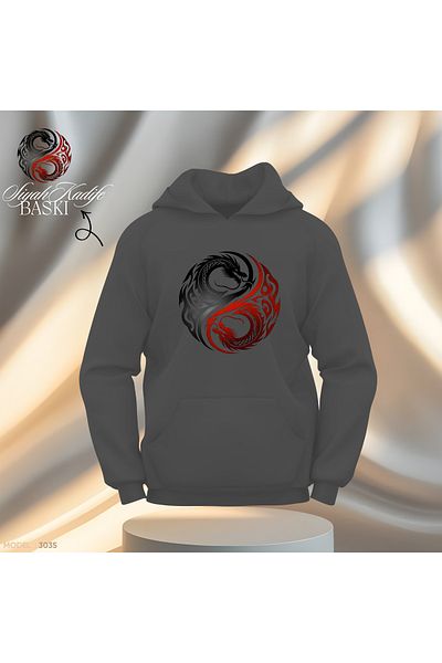 Gölge Store Кадифе с щампа Yin Yang Dragon по поръчка | Суитшърт с качулка Slimfit за мъже и жени