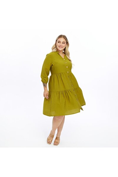 apsen Γυναικείο Μίντι Φόρεμα με κουμπιά V-λαιμόκοψη Plus 4483/105