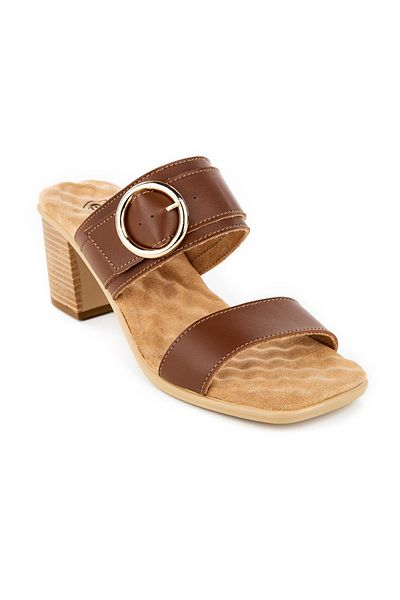 Muya Women's Slippers with Anatomical Sole and Buckle - Tan