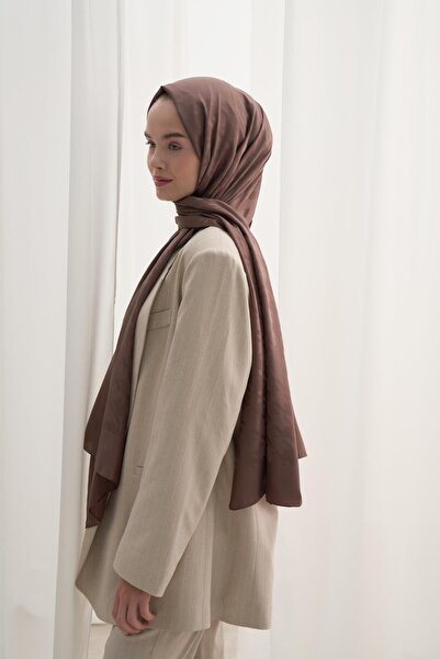 carell Soft Brown Colored Crowbar Patterned Cotton Silk Shawl