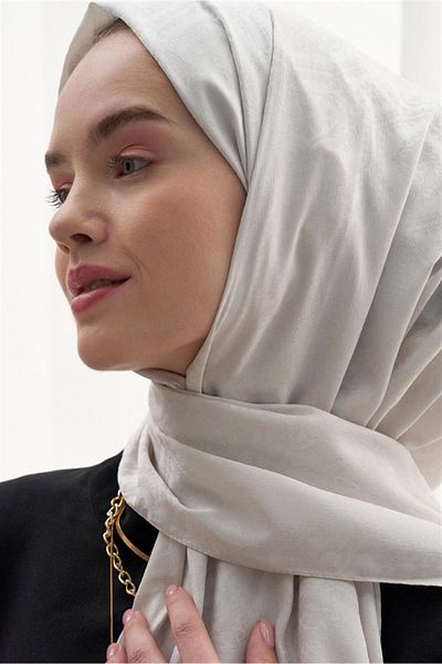 carell Cotton Silk Antique Patterned Shawl - Silver