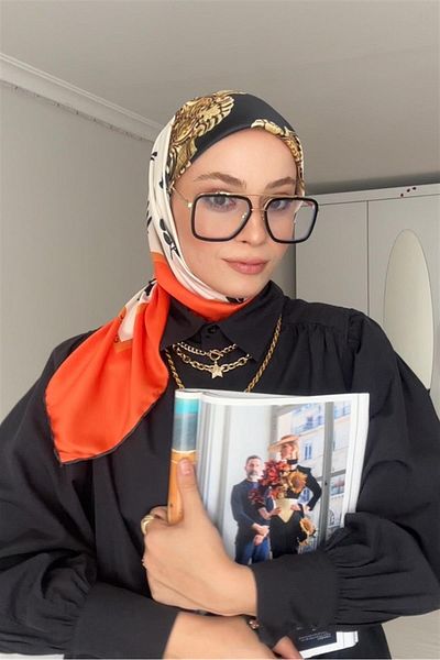 carell Η προτίμηση της Şeyda Ateştepe Twill Scarf Italian Pattern Orange