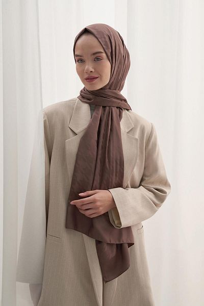 carell Soft Brown Colored Crowbar Patterned Cotton Silk Shawl