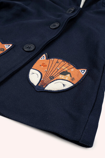 Panço Baby Girl Embroidery Detailed Hooded Navy Blue Jacket