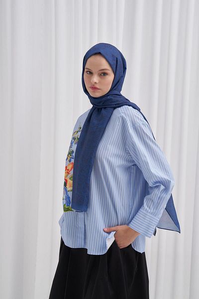 carell Βαμβακερό σάλι Nilla Navy Blue - Μοντέλο Elegance