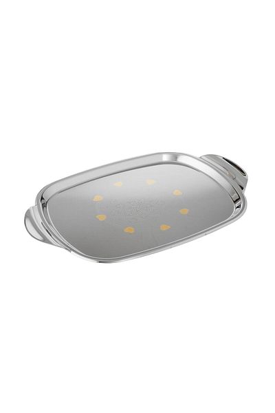Dania Classic Oval Metal Tray Set, Nickel and Gold Decorated, 3 Pieces