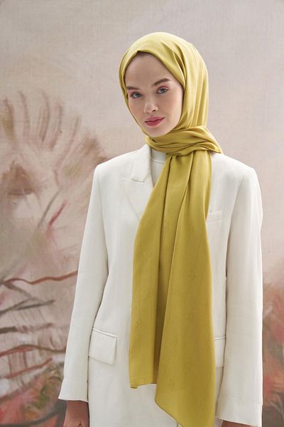 carell Jacquard Monogram Italian Silk Mustard Shawl