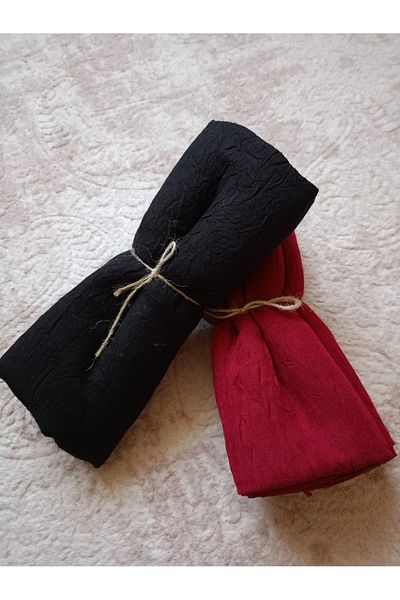 KVSHOME 2-Piece Bamboo Kraş Shawl (Black-Claret Red)