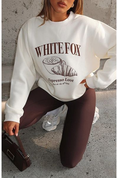 The Champ Clothing Wf Cream Γυναικείο φούτερ Espresso Love Written Crew Neck Oversize