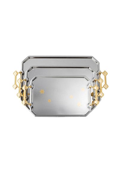Dania Roshen Rectangular Metal Tray Set, Decorated with Gold Nickel, 3 Pieces