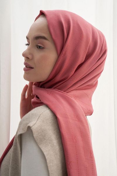 carell Monogram Jacquard Ιταλικό μεταξωτό σάλι Coral