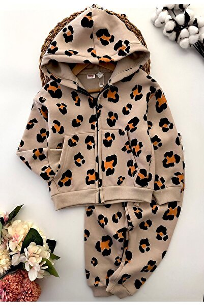 Minigimin Cicileri Set de iarnă cu glugă cu imprimeu leopard pentru fetiță - ...