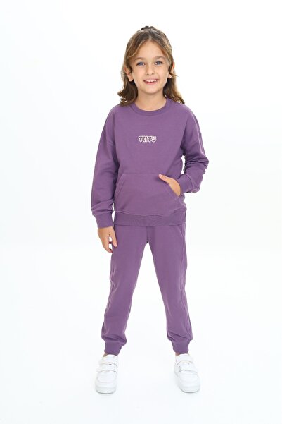 Toontoy Κοριτσίστικο κοστούμι φόρμας με τσέπες καγκουρό και κέντημα Tnty