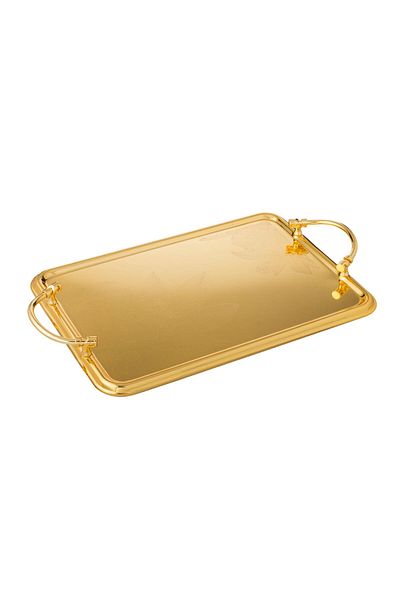 Dania 3 Pieces Gold Decorated Rectangular Metal Lotus Flower Tray Set