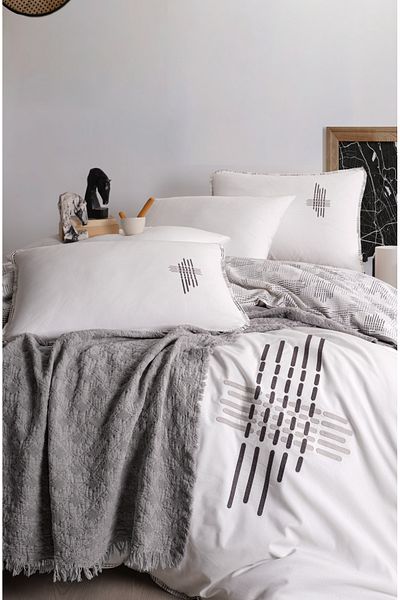 Unica Lina Piqued Duvet Cover Set Gray - 7 Pieces