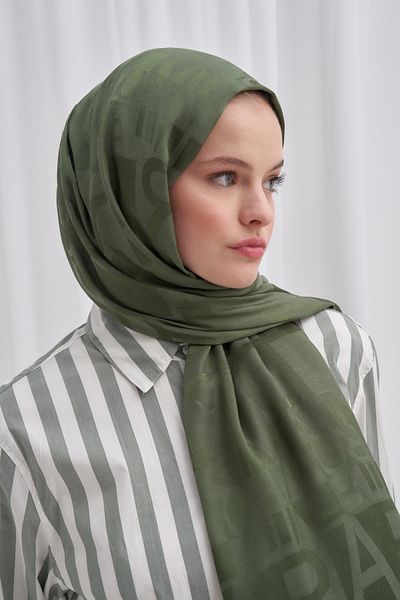 carell Forest Green ιταλικό μεταξωτό σάλι με μοτίβο