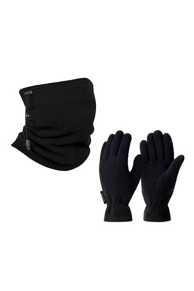 THERMOFORM Black Fleece Unisex Gloves and Neck Collar Set