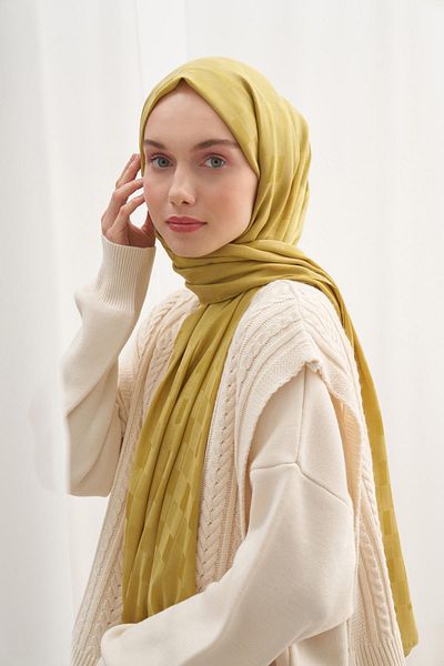 carell Küpçizgi Jacquard șal din mătase italiană muștar