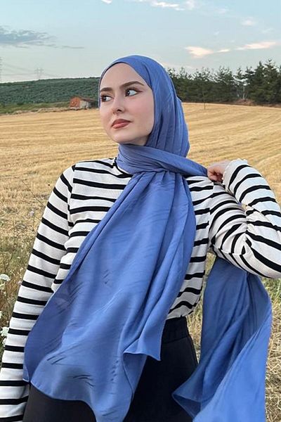 carell Blue Italian Silk Symmetrical Jacquard Jeans Shawl