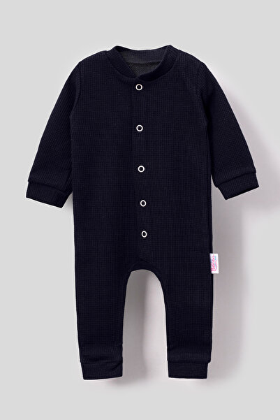 Bubito Waffle Combed Baby Romper with Cap - Navy Blue
