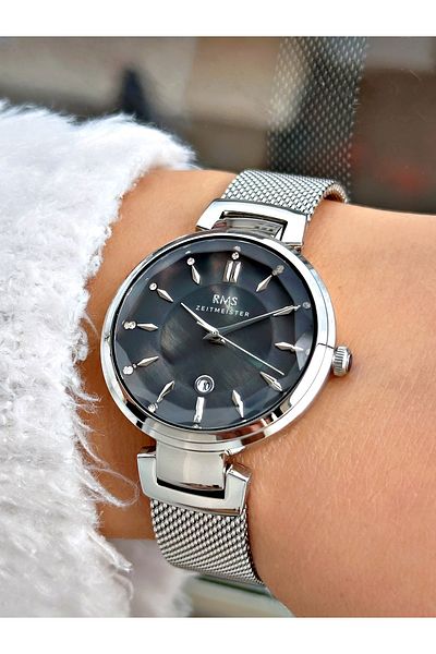 Romanson Rhinestone Steel Band Steel Case with Calendar 5 Atm Waterproof Women's Wristwatch 1397.09
