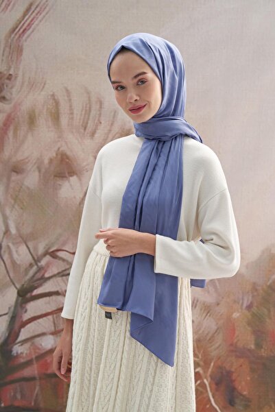 carell Blue Cotton Silk Jeans - Houndstooth Patterned Shawl