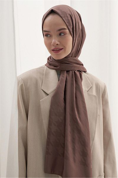 carell Soft Brown Colored Crowbar Patterned Cotton Silk Shawl