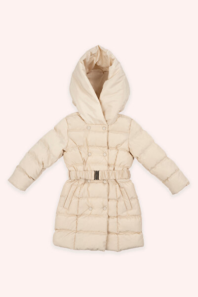 Panço Kız Çocuk Kemerli Bej Kaban