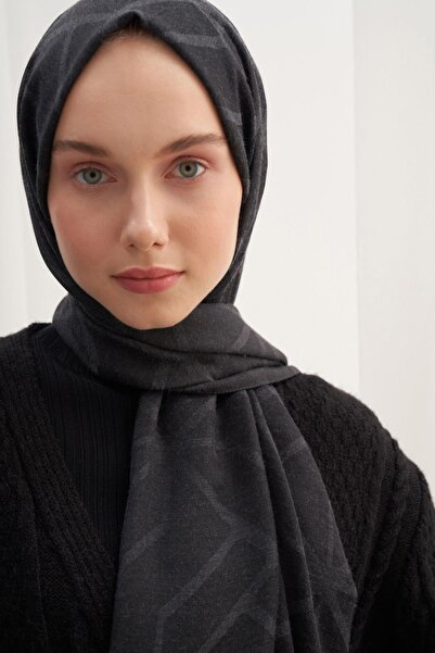 carell Vence Çift Taraflı Geometrik Desen İpek Şal Füme