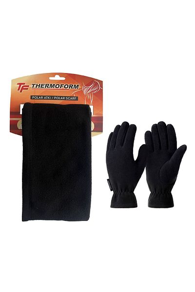 THERMOFORM Black Fleece Unisex Gloves-Scarf Set